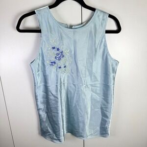 VTG California Dynasty‎ Womens M Blue Floral Embroidered Top Feminine Lingerie